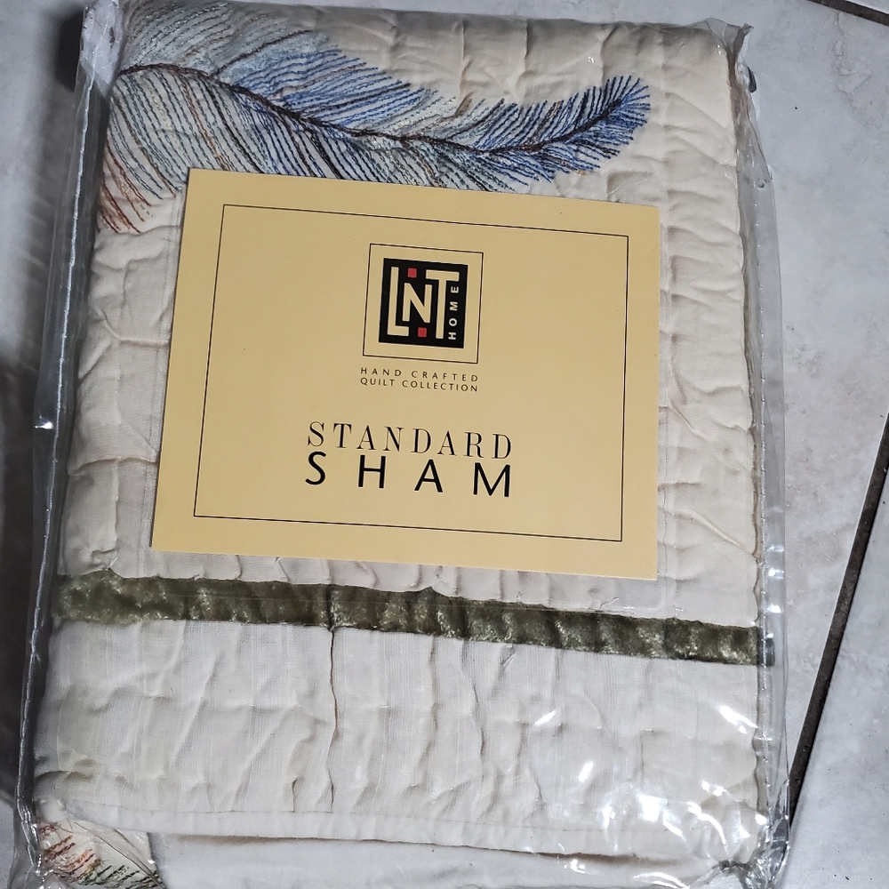 Linen N Things Cream Feather Design Standard Pillow Sham